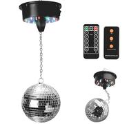 Sfera da discoteca 12 cm con motore e LED, sfera rotante con 18 perline LED, alimentata a batteria, palla da discoteca con occhiello in metallo, decorazione per feste, discoteche, club, bar ed eventi