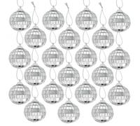 Sfera da discoteca, 24 pezzi, piccola sfera a specchio, 4 cm, argento, sfera da discoteca, specchio da discoteca, palla da discoteca, decorazione per feste a tema, coperta per Natale, carnevale