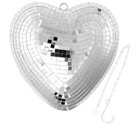 Sfera da discoteca a forma di cuore, facile da installare lo specchio da discoteca, ornamento con catena da appendere, per matrimonio, San Valentino (argentato)