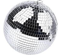 Sfera da discoteca a specchio argentata con anello da appendere per discoteca e DJ, effetto luce, feste, decorazione per la casa, discoteche, bande scolastiche, festival, decorazioni per matrimoni (25 cm)