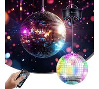 Sfera da discoteca con motore e luce (10 giri/min) - Sfera da discoteca argentata da 20 cm, 6 modalità di colore e 30 perle LED, per discoteca, festa ed effetti luminosi (Specifiche europee)