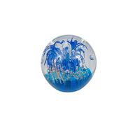 Sfera da sogno 232 (grande 9-10 cm), fiore blu su sfondo dorato, sfera di vetro, fermacarte