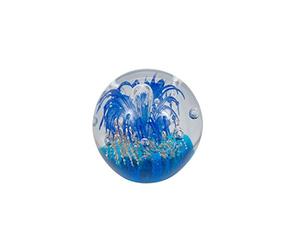 Sfera da sogno 232 (grande 9-10 cm), fiore blu su sfondo dorato, sfera di vetro, fermacarte