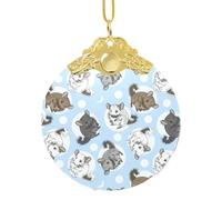 Sfera decorativa blu del pendente di vetro della luna e dei cincillà, ornamento rotondo da 3 pollici per l'esposizione di Natale del negozio al dettaglio