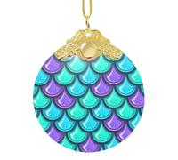 Sfera decorativa del pendente di vetro delle squame della sirena del pesce variopinto, ornamento rotondo da 3 pollici per l'esposizione di Natale del negozio