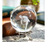 Sfera decorativa in cristallo con incisione laser 3D a forma di tartaruga oceanica, con supporto in metallo, 60 mm, sfera piena in vetro trasparente per la decorazione della casa (mamma e bambino)