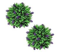 Sfera di bosso con lavanda, 2 pezzi, 28 cm, resistente alle intemperie, in polietilene, decorazione per interni, esterni, giardino, balcone, soggiorno, versatile, da appendere, facile da pulire