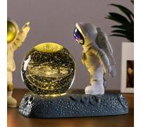 Sfera di Cristallo 3D con Motivo Spaziale, Luce Notturna per Bambini con Base Astronauta, Lampada LED Fantasia Galattica con Sistema Solare, Decorazione Moderna per Camera da Letto. (Sistema solare)