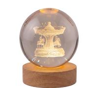 Sfera di Cristallo 3D da 8cm, Luce Notturna LED Luna con Base in Legno e Cavo USB, da Tavolo per Camera da Letto, Soggiorno, Ufficio, Idea Regalo Romantica (Carillon)