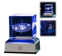 Sfera di Cristallo 3D del Sistema Solare - Luce Notturna Planet con 6 Colori, Base LED per Astronomia e Apprendimento Educativo - Regali per Festival