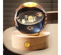 Sfera di cristallo 3D, luce notturna con base in legno, USB 3D, sistema solare, 60 mm, sfera di vetro LED, sistema solare, regalo per donne, bambini, amici, famiglia (sistema solare)
