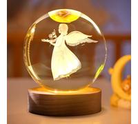 Sfera di cristallo 3D, luce notturna, decorazione natalizia, angelo luminosa, luce notturna con luce a LED, decorazione natalizia, con base in legno, regalo di Natale per ragazzi e ragazze (C)