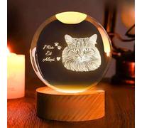 Sfera di cristallo 3D personalizzata con foto per animali domestici con base luminosa a LED, luce notturna personalizzata 3D con foto di cristallo, lampada da regalo per matrimoni, coppie, genitori