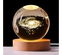 Sfera di Cristallo 3D Pianeta Galassia Lampada Notturna con Base LED, USB Night Light, Decorazione per Bambini (Galaxie-8cm)