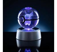 Sfera di Cristallo 3D Poke - Lampada LED RGB con Dragone di Fuoco Inciso - Luce Notturna Creatura Alata con Base Luminosa - Idea Regalo per Allenatori e Appassionati Gaming - USB (1, PIKA)