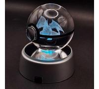 Sfera di Cristallo 3D Poke mon Kharizar - Lampada LED RGB con Dragone di Fuoco Inciso - Luce Notturna Creatura Alata con Base Luminosa - Idea Regalo per Allenatori e Appassionati Gaming - USB