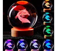 Sfera di cristallo con incisione laser 3D a forma di salamandra - Lampada a sfera di vetro con LED alimentata USB e base in legno, luce da tavolo a cambiamento di colore automatico per soggiorno, came