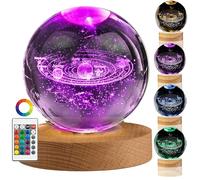 Sfera di cristallo con sistema solare 3D, luce notturna a LED per bambini, calmante sfere stellari galassia, pianeta, Saturno, luna, 2,35 pollici, fantasia, cielo stellato, 7 colori cangianti, lampada