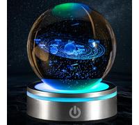 Sfera di cristallo con sistema solare 3D, sfera di cristallo con LED, luce notturna colorata, sfera di vetro con base per lampada touch, modello astronomico, decorazione per bambini, amici coppia