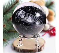 Sfera di cristallo del sistema solare, ornamento trasparente 3D inciso al laser, design galassia, sfera di vetro decorativa con supporto