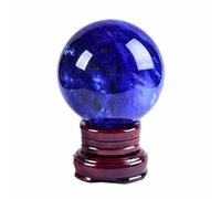 Sfera di Cristallo di Quarzo Naturale, Blu, Curativa, con Base in Legno, Lucidata A Mano, per Artigianato in Pietra Grezza, Decorazione per La Scrivania E La Casa,25CM/9.8inch