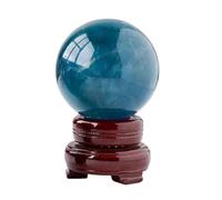 Sfera di Cristallo Fluorite Naturale Quarzo Blu Gemma Curativa Scultura Statuetta con Supporto In Legno per stregoneria, Fengshui, Chakra Aura Home Decor(4cm)