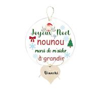 Sfera di Natale Tata Personalizzabile - Regalo di Natale Babysitter / Assistente materna | Sfera trasparente 8,5 cm + Cuore in legno da personalizzare | Decorazione per albero grazie Tata