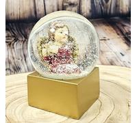 Sfera di neve di Natale, angelo | Barca del cielo con arpa | Colore rosso oro | 100 mm di larghezza, 120 mm di altezza | Incantevole sfera agitante | Decorazione natalizia | 20208