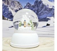 Sfera di neve natalizia | villaggio di montagna nella neve | base bianca cubica | altezza: 13 cm larghezza 10 cm | 20252 (Bergdorf bianco)