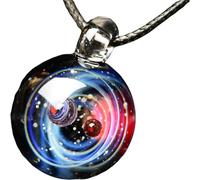 Sfera di vetro con cielo stellato cosmico - ciondolo da sogno, decorazione celeste, adatta come ciondolo - perline rosse)