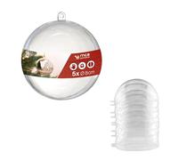 Sfera in plastica acrilica A66805, diametro 8 cm, trasparenti con occhiello per appenderle, 2 parti, 5 pezzi, palline in plexiglas, palline di Natale, sfera in plastica trasparente