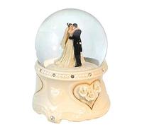 Sfera musicale con neve/carillon animato con globo di vetro, base di porcellana, coppia di sposi, brillantini e meccanismo musicale a molla di 18 note - La marcia nuziale