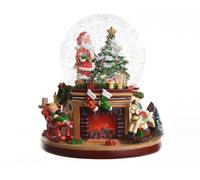 SFERA NATALIZIA BABBO NATALE CON CAMINO, LUCI E NEVE 22 CM