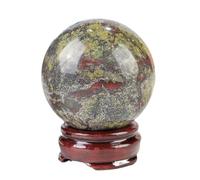 Sfera Naturale In Pietra Sangue di Drago con Supporto In Legno Ornamento Curativo Campione di Pietra Preziosa Sfera Divinatoria Scultura Figurina(6cm)