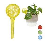 Relaxdays Set di 10 Palline per irrigazione dosate, per Piante e Fiori, per Ufficio, Vacanze, Ø 6 cm, Vetro, Giallo