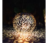 Sfera solare a luce solare per esterni, color argento, lampada plug-in, giardino, sfera orientale, con effetto luce e picchetto, 1x LED 3000 Kelvin, DxH 18,5x54 cm