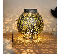 Sfera solare antico Sfera solare in metallo per giardino Sfera luminosa solare per esterno, con effetto luce orientale in argento da posizionare/attaccare, LED, DxH 18x39 cm