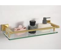 SFGSOWOR Mensola in vetro per bagno, rettangolare, in acciaio inox, vetro temperato, moderno, in acciaio inox, montaggio a parete (oro spazzolato, 40,6 cm)