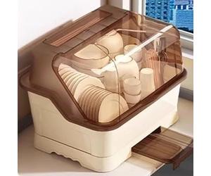 SFJATTA Mobiletto da appoggio per riporre le stoviglie, scolapiatti e portaposate con coperchio, da posizionare sopra il lavello, per piatti, ciotole e posate(Brown,39 * 28 * 29cm)