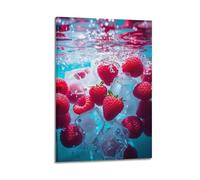 sfjjkh Poster con frutta, lamponi, cubetti di ghiaccio, scoppio d'acqua, stampa artistica da parete su tela, per soggiorno, camera da letto, 40 x 60 cm, con cornice