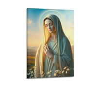 sfjjkh Poster religioso con campo della Vergine Maria con fiori e mano sul petto, stampa artistica da parete su tela, per soggiorno, camera da letto, 40 x 60 cm, con cornice