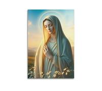 sfjjkh Poster religioso con campo della Vergine Maria e fiori, stampa artistica da parete su tela, per soggiorno, camera da letto, 30 x 45 cm, senza cornice, stile