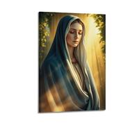sfjjkh Poster religioso con immagine della Vergine Maria con cappuccio blu, foresta, luce, poster artistico da parete su tela, per soggiorno, camera da letto, 30 x 45 cm, con cornice