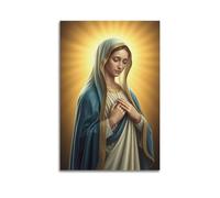 sfjjkh Poster religioso con immagine della Vergine Maria, con mantello blu e bianco, mani sul petto e luce dorata, stampa artistica da parete su tela, per soggiorno, camera da letto, 30 x 45 cm, senza