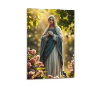 sfjjkh Poster religioso con immagine della Vergine Maria, con rose rosa, mantello blu, uccello, luce del sole, stampa artistica da parete, su tela, per soggiorno, camera da letto, 30 x 45 cm, con