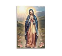 sfjjkh Poster religioso con immagine della Vergine Maria e campo di fiori, mantello blu, mani incrociate, poster artistico da parete su tela, per soggiorno, camera da letto, 30 x 45 cm, senza cornice
