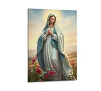 sfjjkh Poster religioso con immagine della Vergine Maria, mantello blu e bianco, con campo di fiori, stampa artistica da parete su tela, per soggiorno, camera da letto, 30 x 45 cm, con cornice