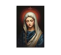 sfjjkh Poster religioso con immagine della Vergine Maria, mantello blu e bianco, con crocifisso e aureola, stampa artistica da parete, per soggiorno, camera da letto, 60 x 90 cm, senza cornice