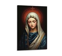 sfjjkh Poster religioso con immagine della Vergine Maria, mantello blu e bianco, con crocifisso e aureola, stampa artistica su tela, per soggiorno, camera da letto, 40 x 60 cm, con cornice