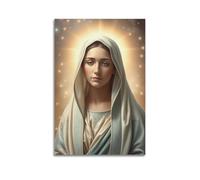 sfjjkh Poster religioso con immagine della Vergine Maria, mantello celeste, luce stellare, aureola, poster artistico da parete su tela, per soggiorno, camera da letto, 20 x 30 cm, senza cornice